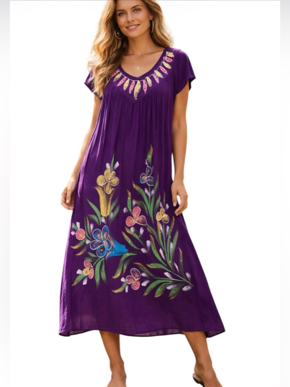 Riviera Sun Purple Floral Scoop-Neck Women's Dress 2X EUC Beach Resortwear Boho